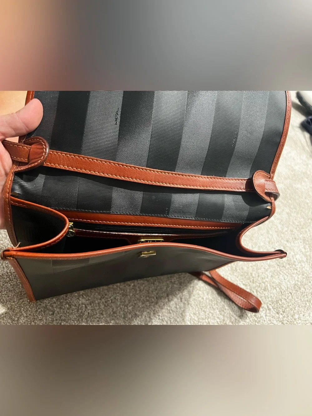 Vintage Fendi Pequin Striped Flap Shoulder/Crossbody Bag